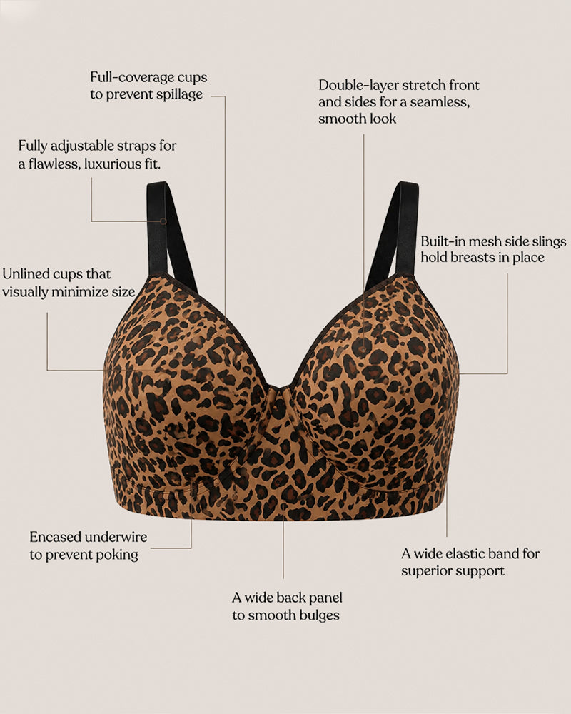 Sujetador Sin Costuras de Alta Elasticidad con Estampado de Leopardo y Copas Completas