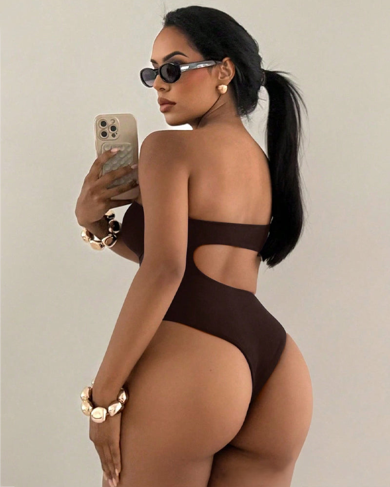 Sexy Bañador de Una Pieza con Espalda Descubierta y Corte en los Hombros