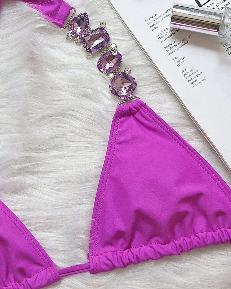 Bikini de Playa Sexy con Cadena de Diamantes Sólidos