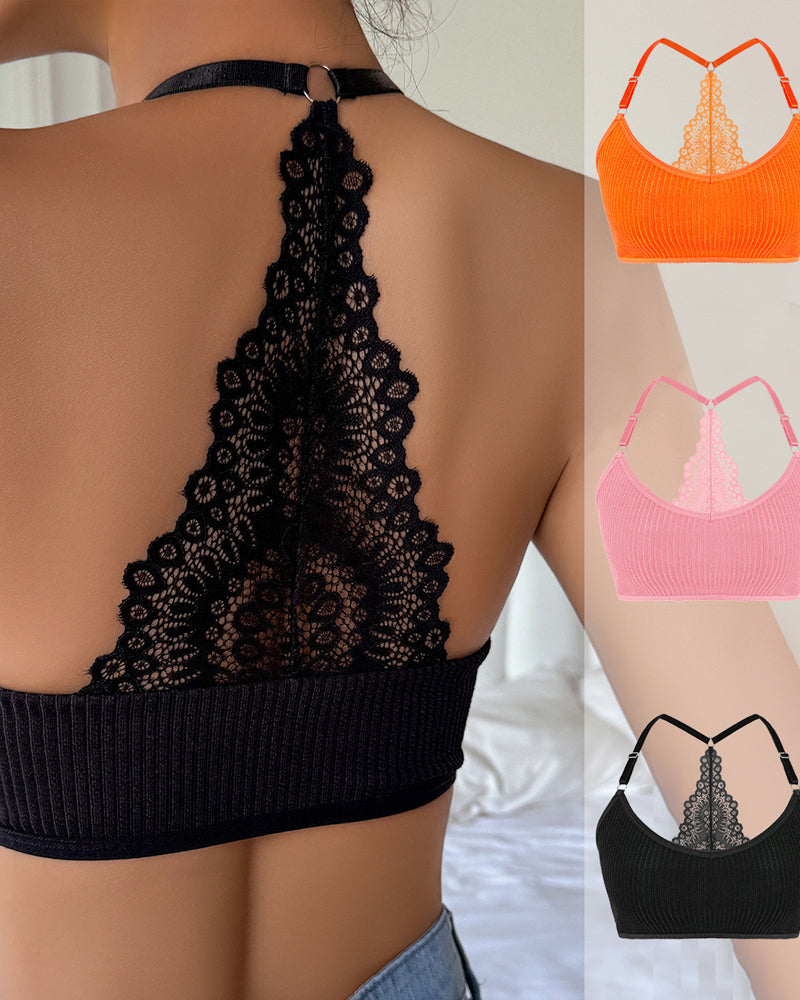 Brassière Elástica Sin Costuras con Detalles de Encaje para Mujeres