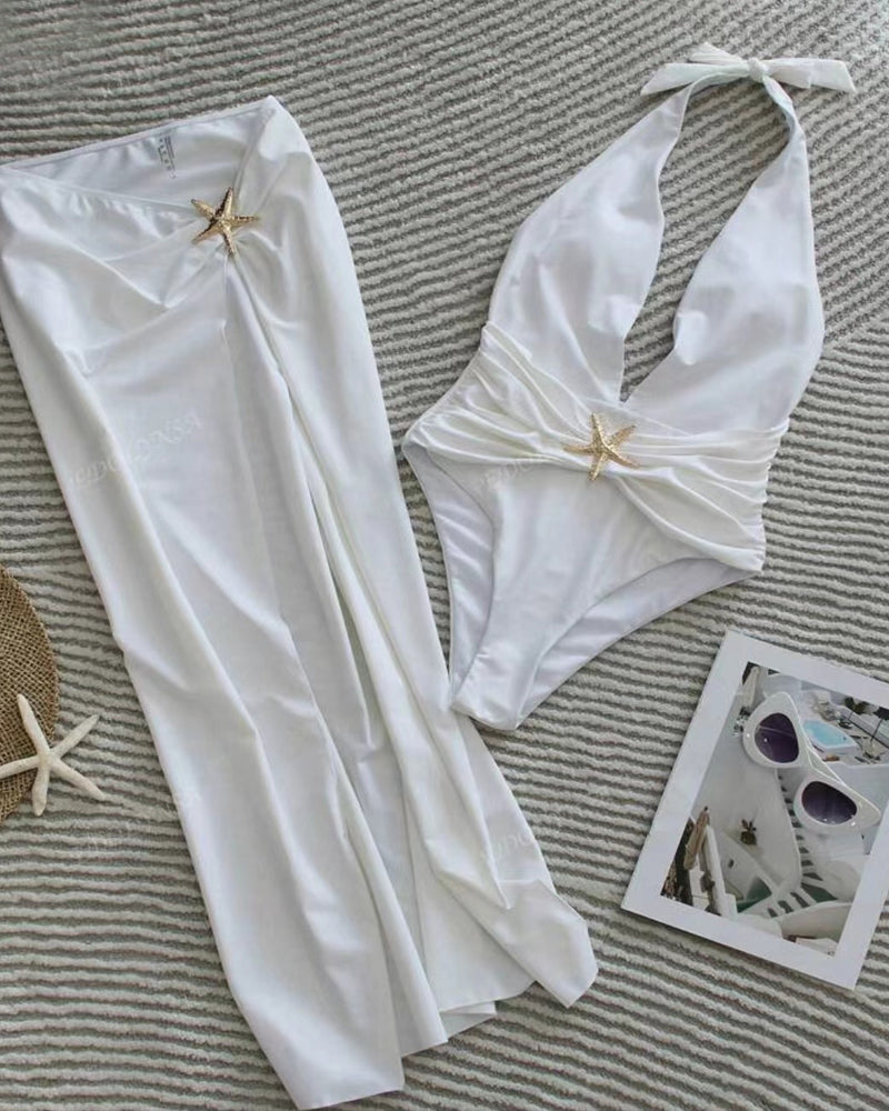 Conjunto de Baño con Escote en V y Falda de Corte Amplio